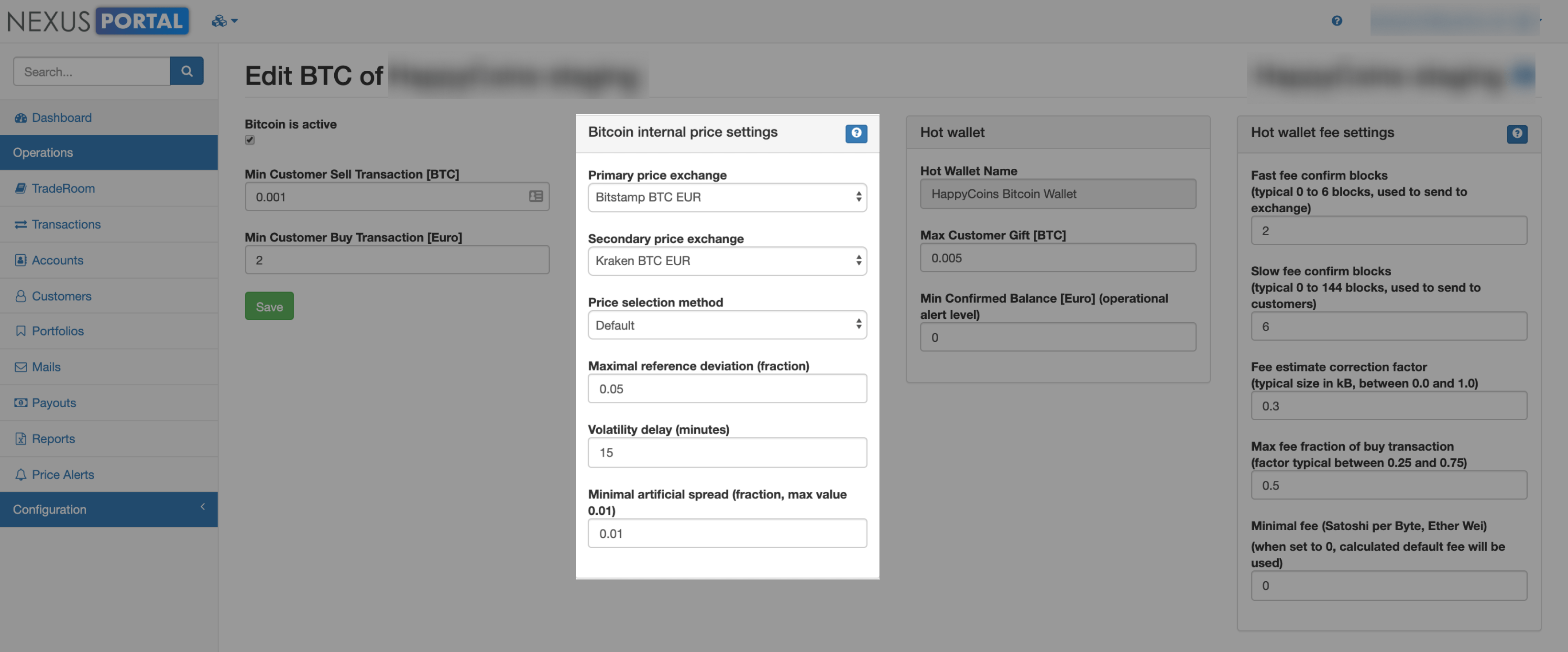 Cryptocurrency settings